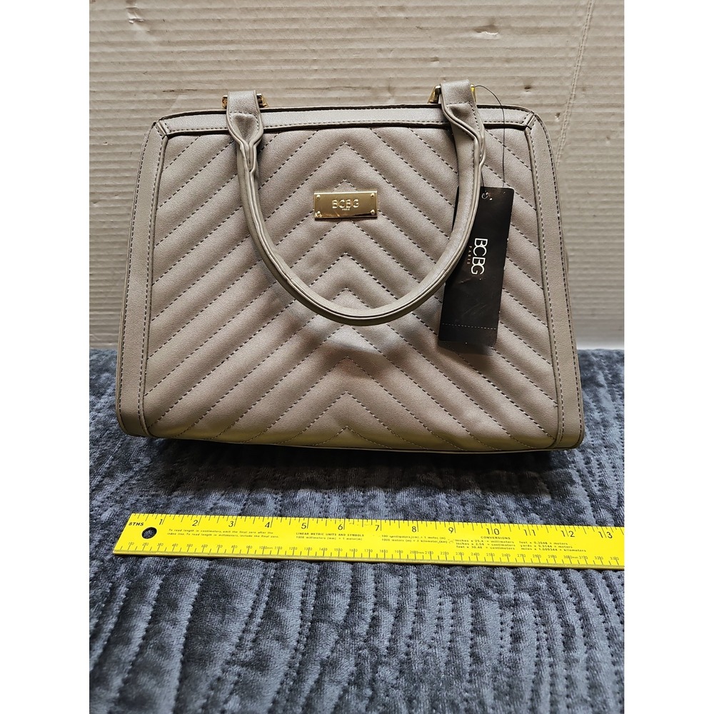 BCBG Paris Bag Purse Satchel Top Handle Shoulder Strap Zip Close Grey